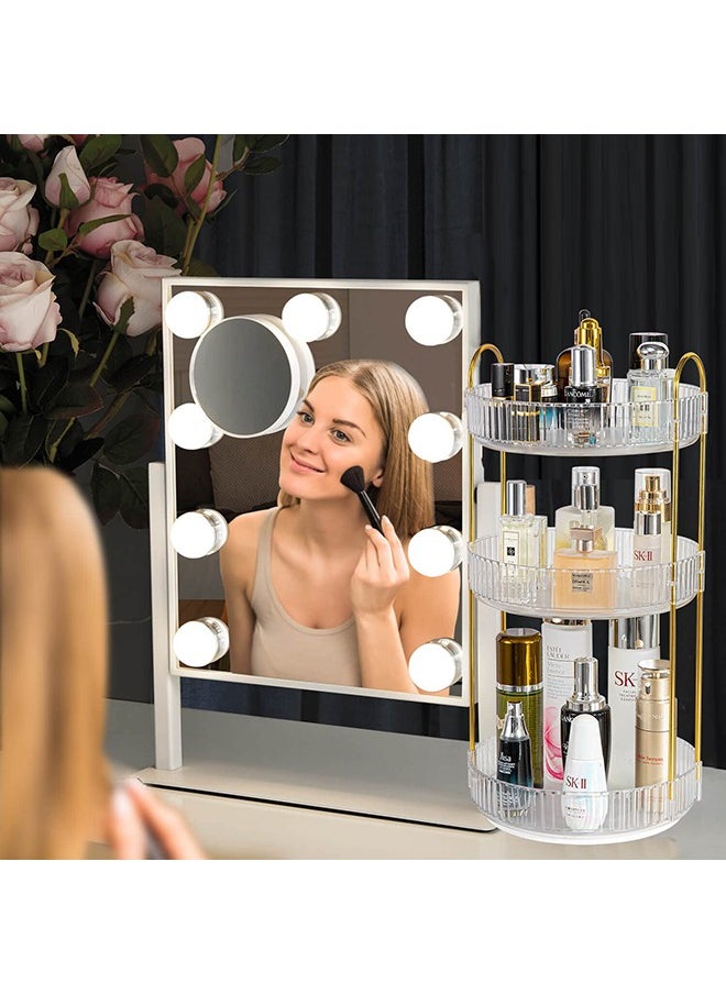 XiuWoo 3-TIer 360 Rotating Makeup Organizer Cosmetics Organizer Storage Large Capacity Bedroom Bathroom Countertop Skin Care Cosmetic Dressing Table Perfume Lotion Cologne Storage Box Makeup Display Case  - Image 1
