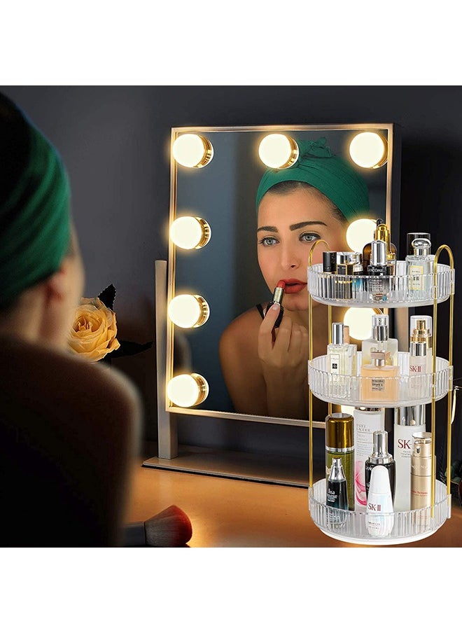 XiuWoo 3-TIer 360 Rotating Makeup Organizer Cosmetics Organizer Storage Large Capacity Bedroom Bathroom Countertop Skin Care Cosmetic Dressing Table Perfume Lotion Cologne Storage Box Makeup Display Case  - Image 3