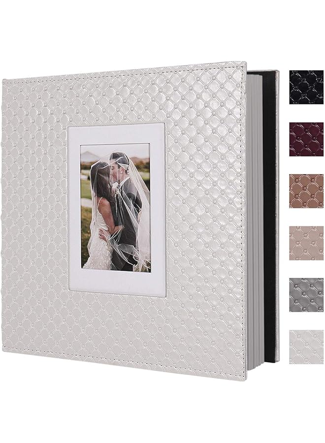 The Bros 60 Pages DIY Scrap Book Photo Album 4x6 5x7 8x10 Pictures PU Leather Cover Wedding Photo Album Baby Picture Book Family Pictures of Any Size Scrapbook Album(White) - Image 1