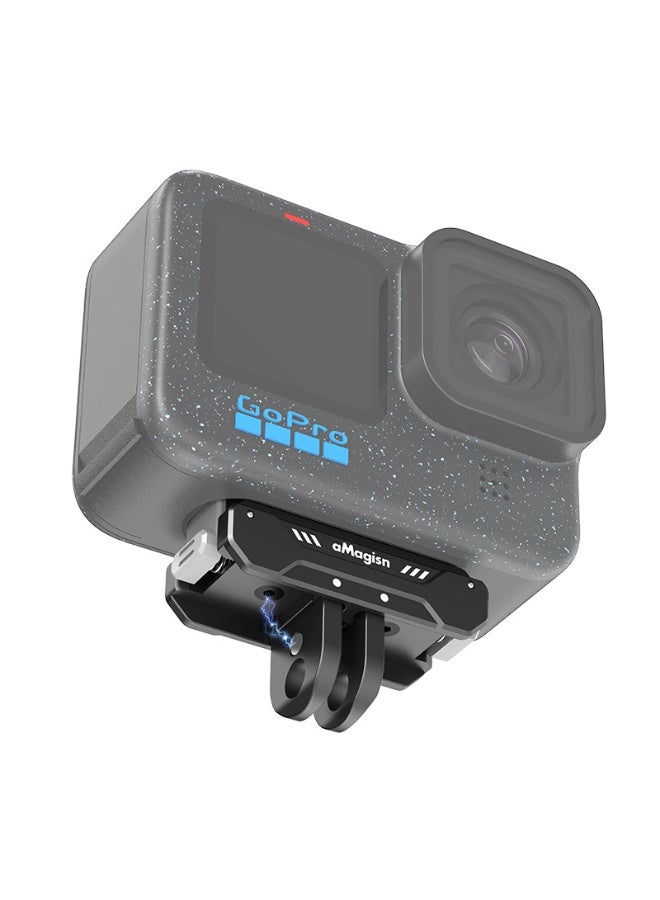 aMagisn قاعدة تركيب سريعة مغناطيسية لكاميرات GoPro Hero 12/11/10/9/8/11 Mini/MAX، تصميم معدني منخفض، خفيف الوزن، بواجهة لولب 1/4 وثنائية المشابك، تثبيت مضاد للاهتزاز، متوافقة مع الهيكل الواقي والإكسسوارات - Image 1
