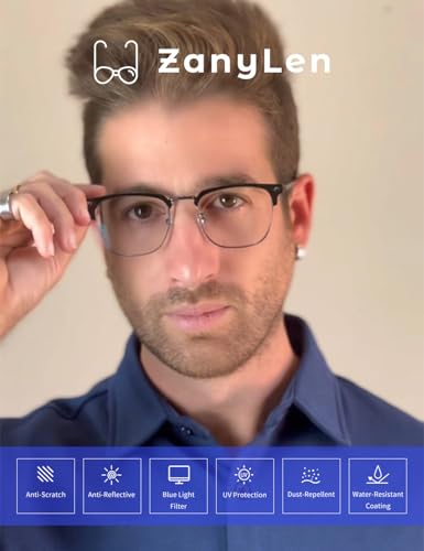 ZanyLen Blue Blocker Glasses for Men Metal Browline Computer Gaming Glasses With Blue Ray Filter (Gunmetal/Black TR90 Eyeglasses) - Image 2