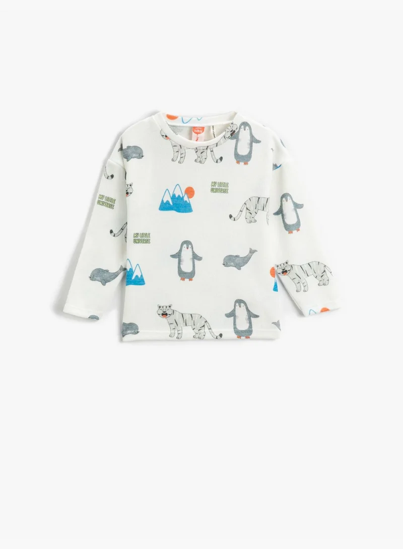KOTON Animal Graphic Printed T-Shirt Long Sleeve