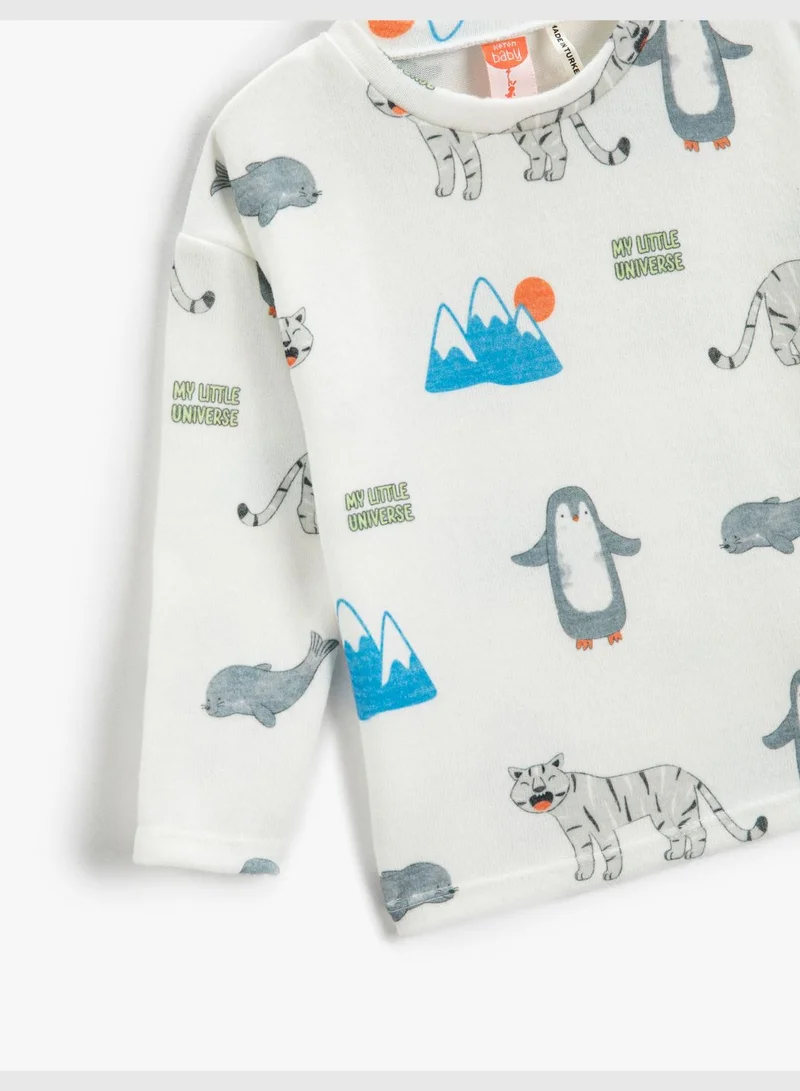 KOTON Animal Graphic Printed T-Shirt Long Sleeve