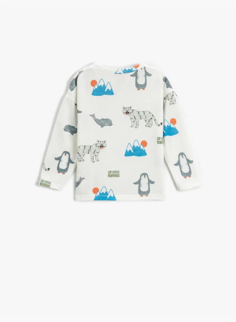 KOTON Animal Graphic Printed T-Shirt Long Sleeve