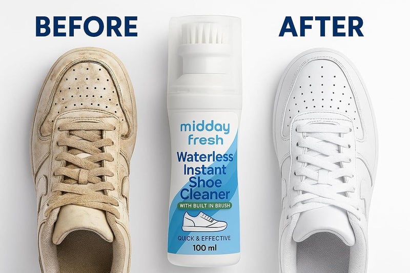 mid-day fresh Shoe Cleaner with Built-In Brush | Waterless Quick & Effective Stain Remover for Sneakers | sports shoes, canvas, Leather, (100ml) White Shoe Cleaning Kit - Image 2