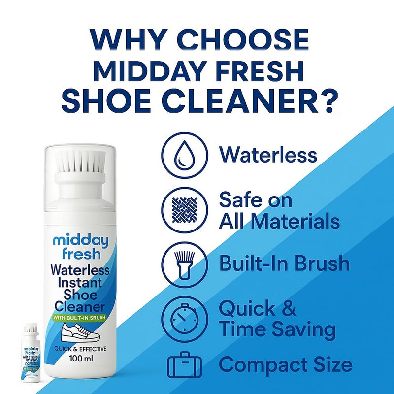 mid-day fresh Shoe Cleaner with Built-In Brush | Waterless Quick & Effective Stain Remover for Sneakers | sports shoes, canvas, Leather, (100ml) White Shoe Cleaning Kit - Image 3