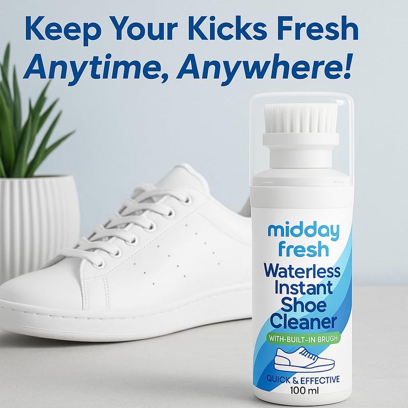 mid-day fresh Shoe Cleaner with Built-In Brush | Waterless Quick & Effective Stain Remover for Sneakers | sports shoes, canvas, Leather, (100ml) White Shoe Cleaning Kit - Image 4