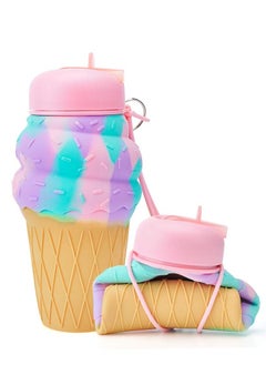 Excefore Roll Up Travel Kids Water Bottle - Collapsable and Foldable Water Bottle, Silicone Leak-Proof Water Bottle for School Camping and Kids, Unique Gift Idea for Girls(500ml )  - Image 1