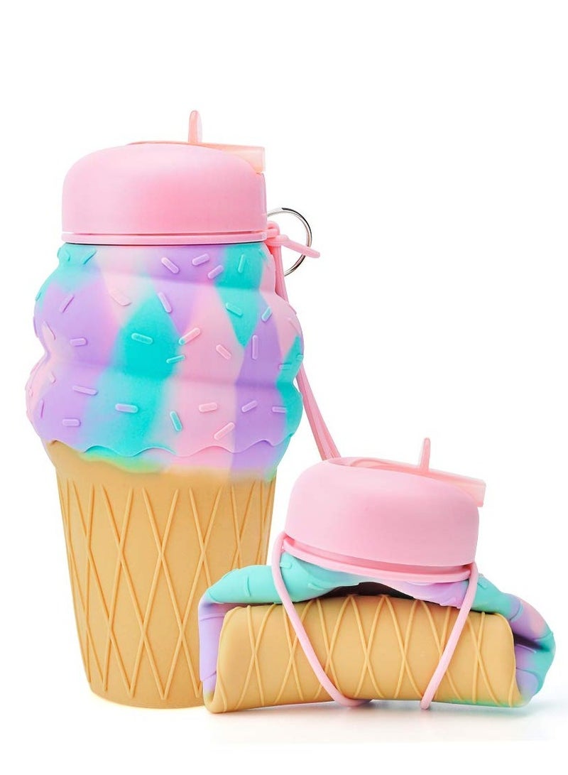 Excefore Roll Up Travel Kids Water Bottle - Collapsable and Foldable Water Bottle, Silicone Leak-Proof Water Bottle for School Camping and Kids, Unique Gift Idea for Girls(500ml ) - Image 1
