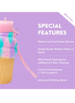 Excefore Roll Up Travel Kids Water Bottle - Collapsable and Foldable Water Bottle, Silicone Leak-Proof Water Bottle for School Camping and Kids, Unique Gift Idea for Girls(500ml )  - Image 4