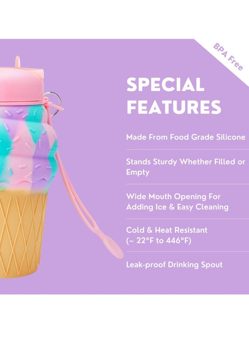 Excefore Roll Up Travel Kids Water Bottle - Collapsable and Foldable Water Bottle, Silicone Leak-Proof Water Bottle for School Camping and Kids, Unique Gift Idea for Girls(500ml ) - Image 4