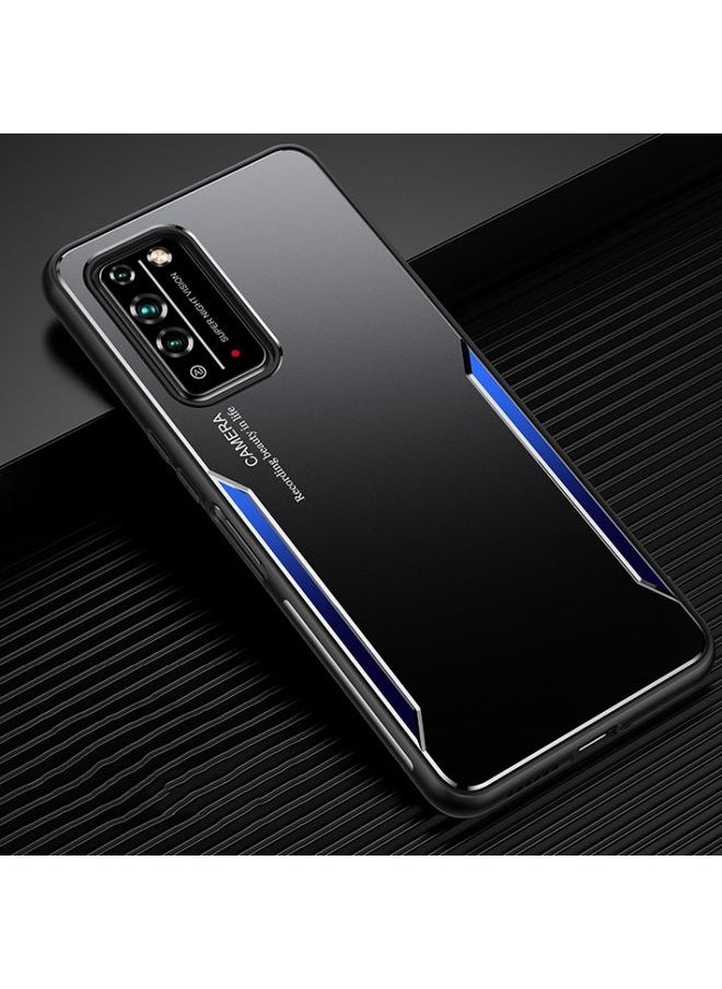 HuHa Case Cover For Honor X10 5G Blade Series TPU Frame + Titanium Alloy Sand Blasting Technology Backplane + Color Aluminum Alloy Decorative Edge Mobile Phone Protective Shell Black + Blue 