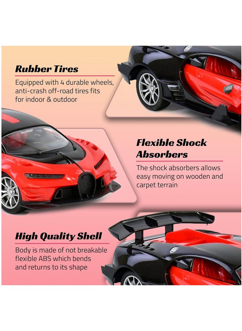 UniTrain - Remote Control High Speed Drift Red Bugatti Car - Rechargeable RC Electric Sport Race Toy Car Realistic Model Vehicle with Led Lights - Birthday Gift for Kids, Girls, Boys - Image 1