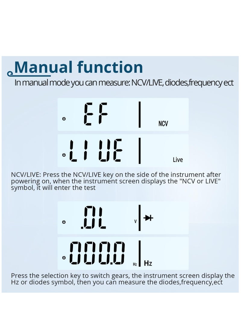 Excefore Multimeter AC/DC Voltage Tester, 6000 Counts Pen Type Professional Current Meter, Non-Contact Electricians Voltmeter Tester for AC/DC Voltage, Live Wire, Resistance, Continuity and Diode Tests - Image 4