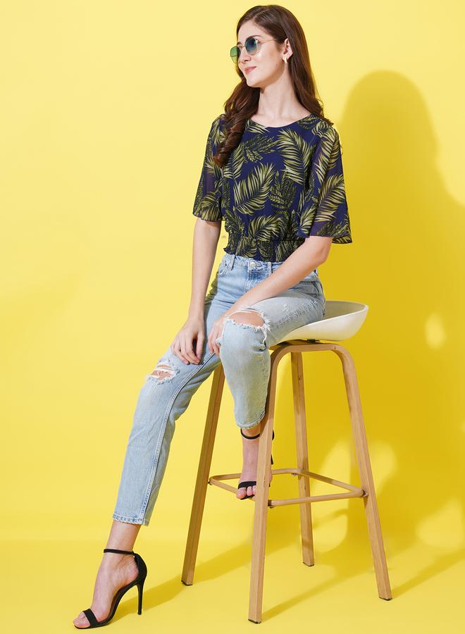 U&F Tropical Print Crop Top with Tie-Back - Image 4