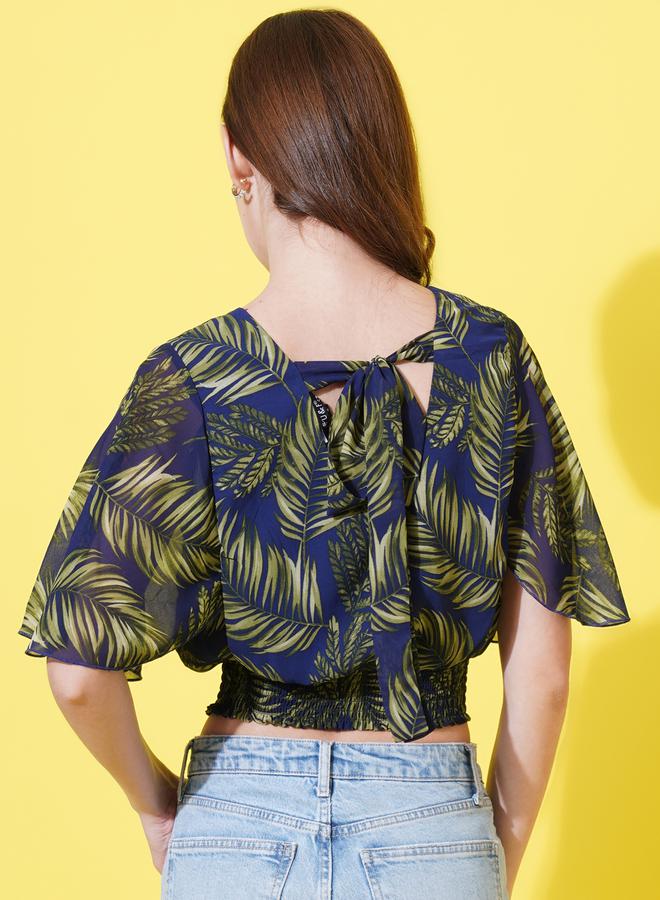 U&F Tropical Print Crop Top with Tie-Back - Image 3