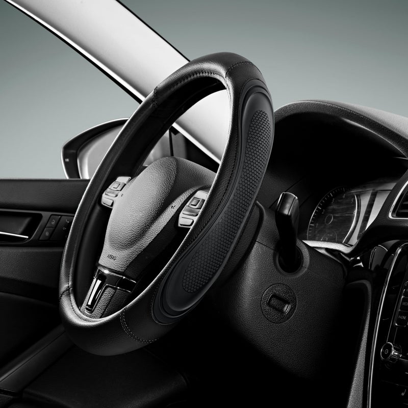 Road Comforts Car Steering Wheel Cover - Microfiber Leather Steering Wheel Wrap Sports 14.5-15 Inch Steering Wheel Cover Non-Slip for Men Women Black Color - Image 1