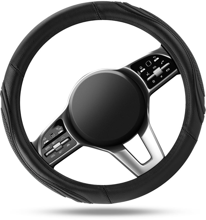 Road Comforts Car Steering Wheel Cover - Microfiber Leather Steering Wheel Wrap Sports 14.5-15 Inch Steering Wheel Cover Non-Slip for Men Women Black Color - Image 2