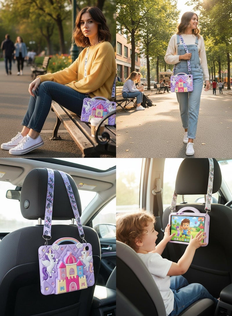 حافظة «Unicorn Castle» لجهاز Samsung Galaxy Tab A9 / A11 مقاس 8.7 بوصة، إصدارات 2023/2025، مزودة بمقبض وحامل وكتف، بتصميم كرتوني لطيف ومناسب للفتيات المراهقات، غطاء لوحي على شكل يونيكورن لجهاز Samsung Galaxy Tab A9 / A11 - Image 5
