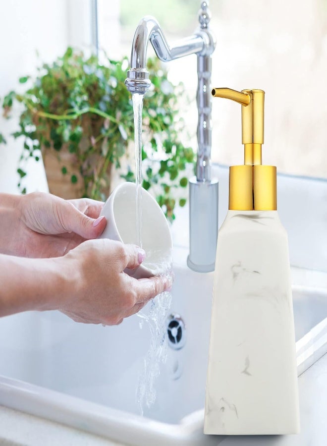 AKDC 250Ml Luxury Resin Soap Dispenser, Black White Soap Dispenser Bottle, Liquid Lotion Hand Soap Dispenser Soap Pump For Home Bathroom Countertop (White)  - Image 5