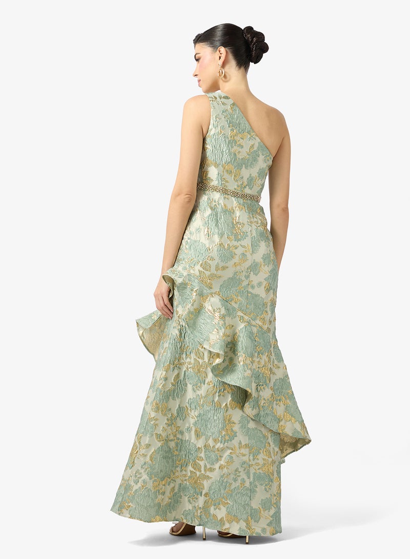Adrianna Papell Metallic Jacquard Gown Dress - Image 2