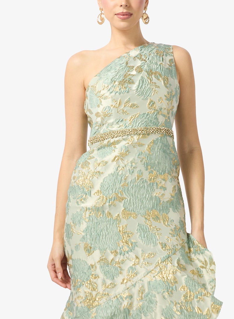 Adrianna Papell Metallic Jacquard Gown Dress - Image 3