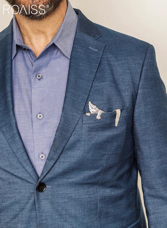 roaiss 3 Pcs Gentleman Cufflinks and Crocodile Brooch, Vintage Lion Head Cufflinks, Coat Collar Badge, Suitable for Shirt Suit, Men's Personalized Jewelry or Accessories - Image 4