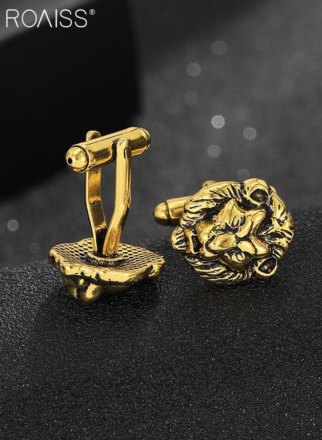 roaiss 3 Pcs Gentleman Cufflinks and Crocodile Brooch, Vintage Lion Head Cufflinks, Coat Collar Badge, Suitable for Shirt Suit, Men's Personalized Jewelry or Accessories - Image 3