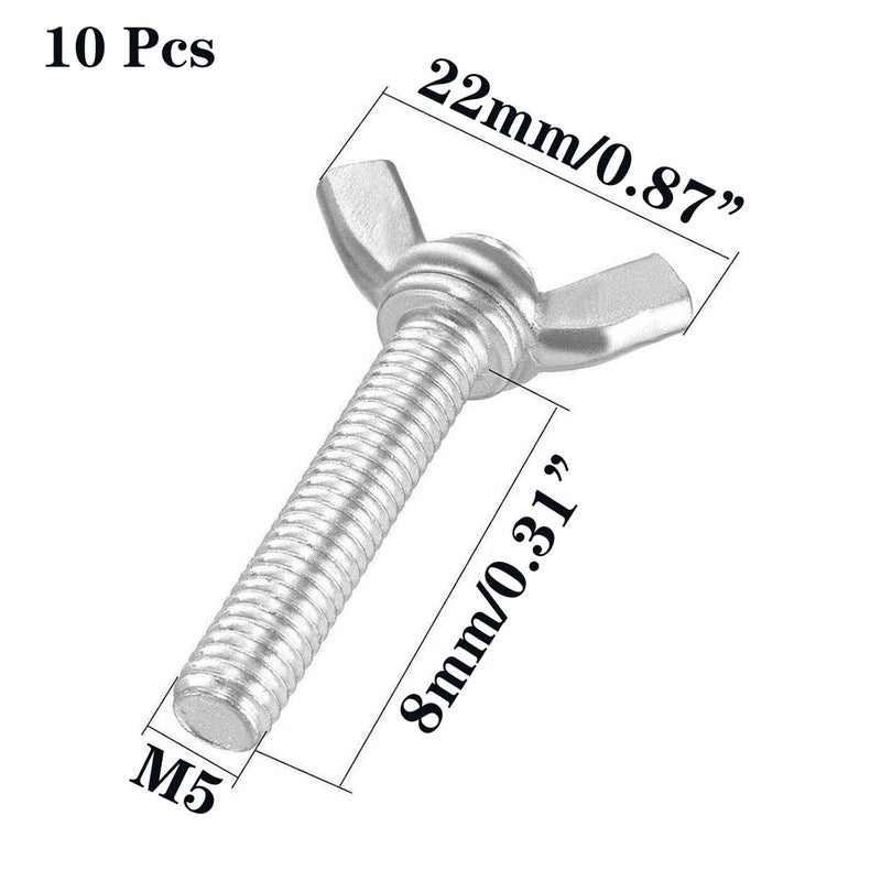 SDY 10 Pcs M5 304 Stainless Steel Wing Butterfly Screws Bolts Wing Bolt Machine Fastener Thumb Hand Screws (M5-0.8 x 8mm) - Image 2