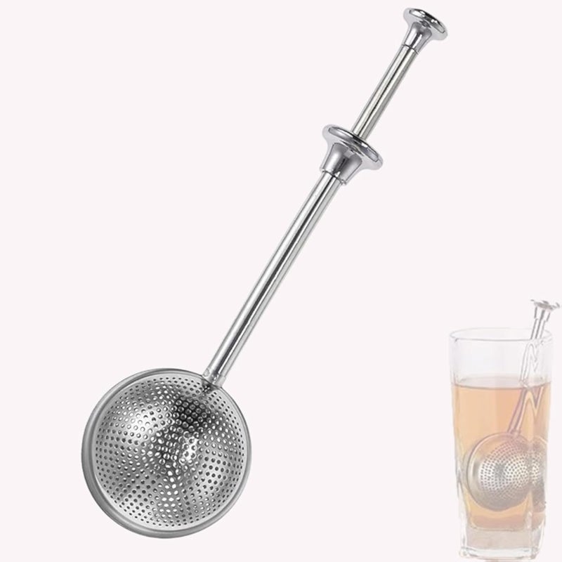 Long Handle Tea Ball, Stainless Steel Tea Infuser for Loose Leaf Tea, Filters with Handle for Cup and Teapot, Reusable Fine Mesh Tea Interval Diffuser Mesh Snap Ball Tea Strainer
