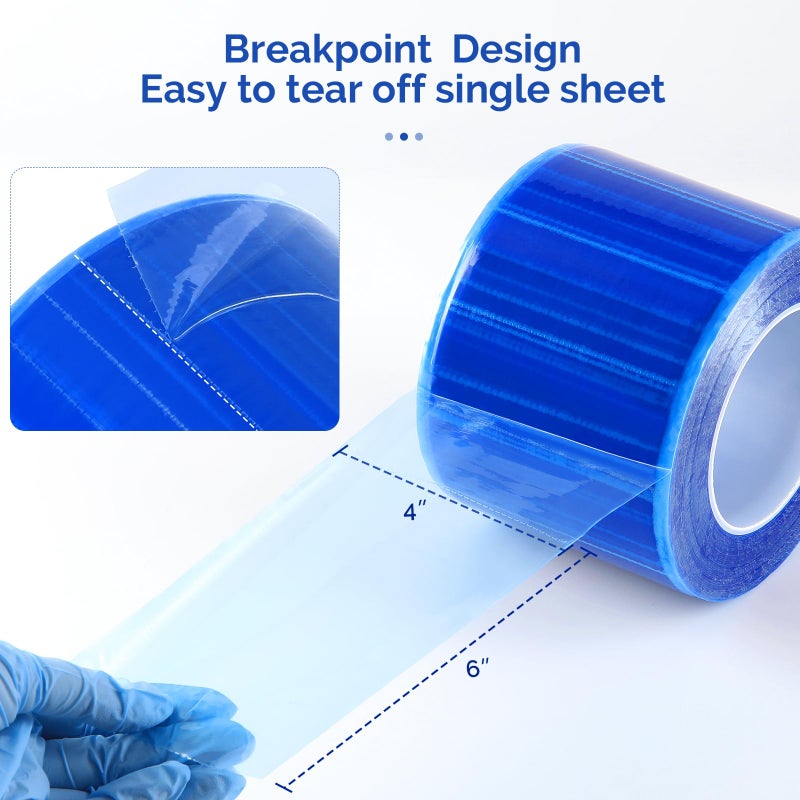 JMU فيلم الحاجز الأزرق JMU، فيلم الحاجز للتاتو 4" × 6" شريط الحاجز، لفافة فيلم الحاجز السني (1 لفافة، 1200 ورقة) - Image 2