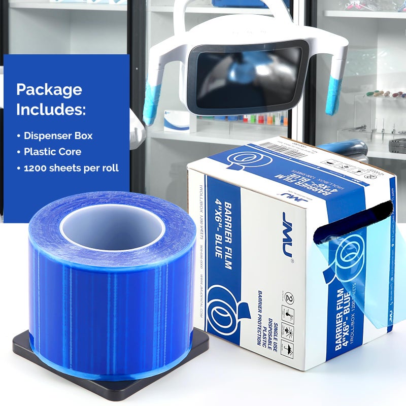 JMU فيلم الحاجز الأزرق JMU، فيلم الحاجز للتاتو 4" × 6" شريط الحاجز، لفافة فيلم الحاجز السني (1 لفافة، 1200 ورقة) - Image 5