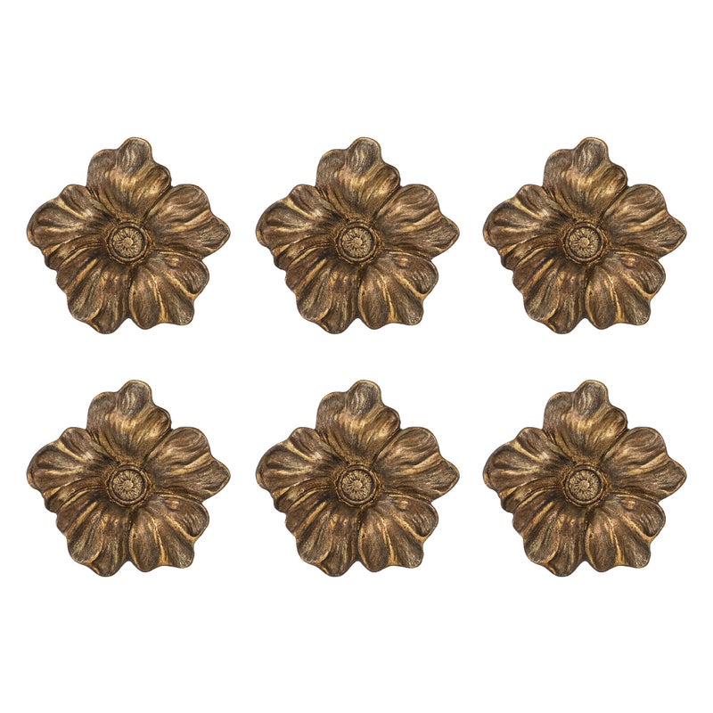 SOFFEE DESIGN Set of 6 Vintage Gold Zinc Cabinet Knobs Decorative Metal Flower Shape Knobs Pull Handle for Door Cabinet Drawer Antique Dresser Knobs Home Furniture Handle - Image 2