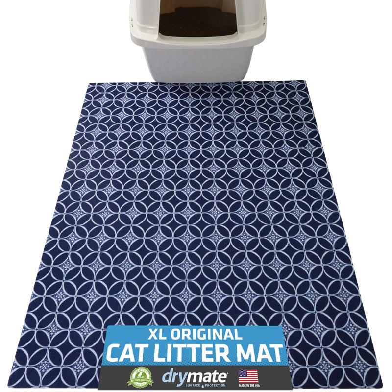 Drymate Cat Litter Box Mat, Litter Trapping Mat, Waterproof, Urine-Proof, Absorbent, Machine Washable, Soft on Paws, Contains Mess, Protects Floors, Kitten Supplies, Indigo, 29x36 XL - Image 1