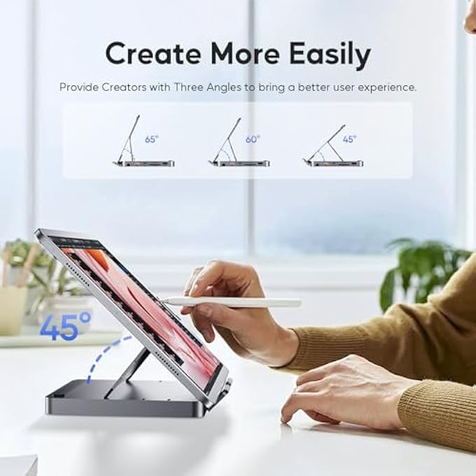 rayihni USB C HUB FOR IPAD-PRO, DOCKING STATION FOR IPAD, 4K@60HZ HDMI, 100W PD ALUMINUM-HUB WITH SSD ENCLOSURE, FOLDABLE STAND DOCK FOR I-PAD, IPAD HUB FOR IPAD PRO/MINI 6TH GEN,M1 M2,M4 WINDOWS - Image 3