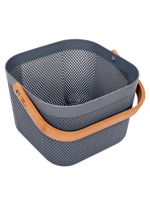 Homepro Plastic Mesh Basket With Bamboo Handle Multi-Functional Kitchen Baskets Storage Organizer Basket For Fruits & Vegetables Versatile And Stylish Mesh Fruit Basket For Organized Living(Grey