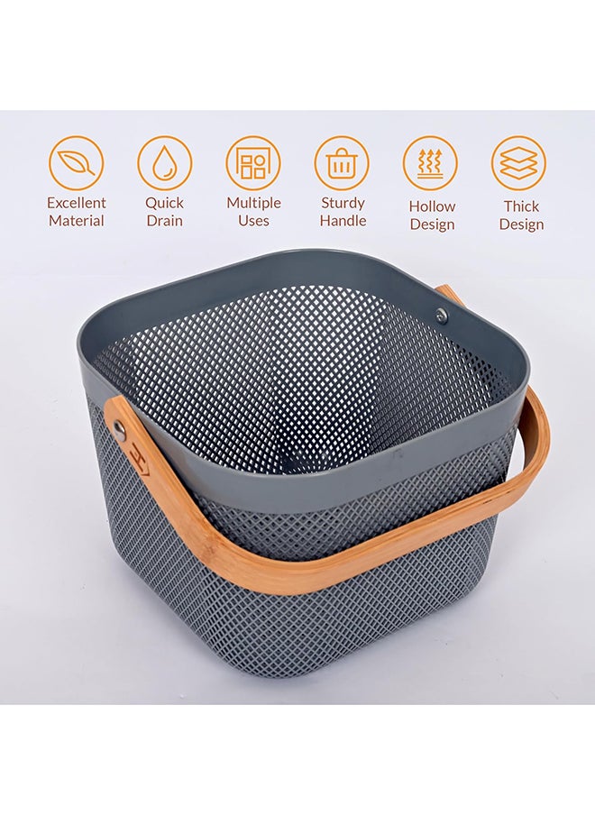Home Pro - Homepro Plastic Mesh Basket With Bamboo Handle Multi-Functional Kitchen Baskets Storage Organizer Basket For Fruits & Vegetables Versatile And Stylish Mesh Fruit Basket For Organized Living(Grey - Image 1