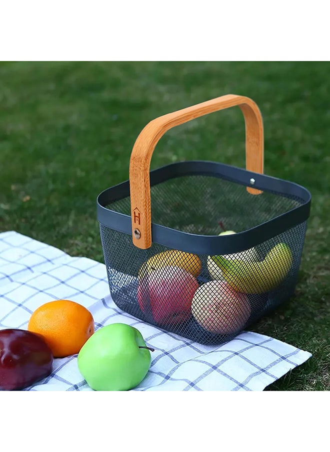 Home Pro - Homepro Plastic Mesh Basket With Bamboo Handle Multi-Functional Kitchen Baskets Storage Organizer Basket For Fruits & Vegetables Versatile And Stylish Mesh Fruit Basket For Organized Living(Grey - Image 1