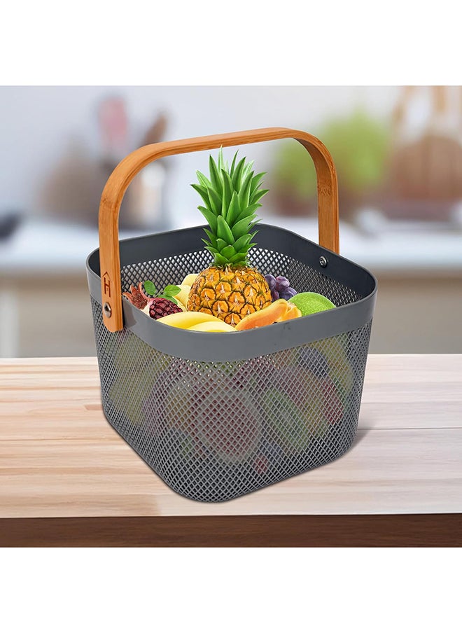 Home Pro - Homepro Plastic Mesh Basket With Bamboo Handle Multi-Functional Kitchen Baskets Storage Organizer Basket For Fruits & Vegetables Versatile And Stylish Mesh Fruit Basket For Organized Living(Grey - Image 1