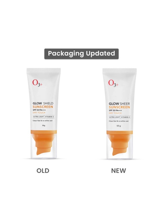 O3+ Glow Sheer Sunscreen SPF 50 PA+++ (50gm) | Lightweight Cream | No White Cast | Sunscreen For Oily Skin, Dry Skin | For Women & Men - Image 2