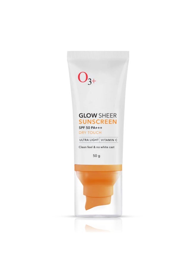 O3+ Glow Sheer Sunscreen SPF 50 PA+++ (50gm) | Lightweight Cream | No White Cast | Sunscreen For Oily Skin, Dry Skin | For Women & Men - Image 1