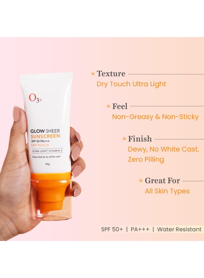 O3+ Glow Sheer Sunscreen SPF 50 PA+++ (50gm) | Lightweight Cream | No White Cast | Sunscreen For Oily Skin, Dry Skin | For Women & Men - Image 4