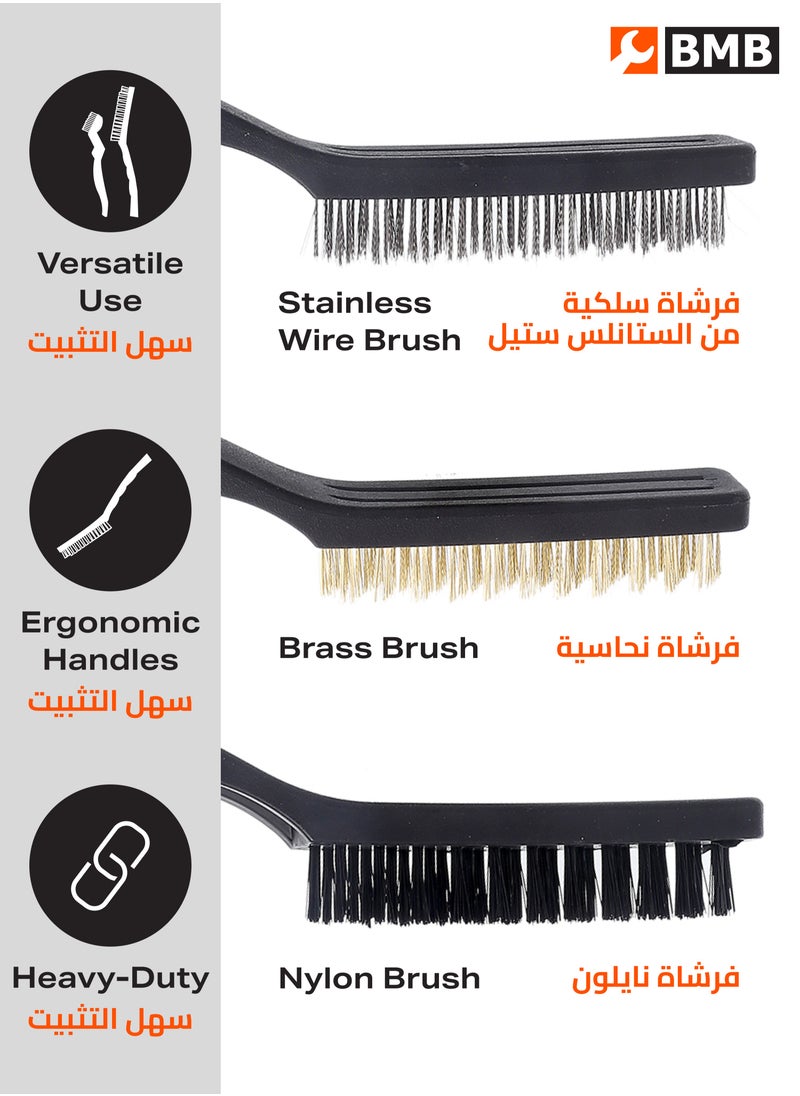 LAWAZIM Steel Wire Brush Set - 6 Piece - Cleaning Brush Kit with Nylon, Brass, and Stainless Steel Bristles, Ergonomic Handles, Large and Small Sizes - Ideal for Rust Removal, Grout, Metal, Automotive, and Home Use  - Image 2