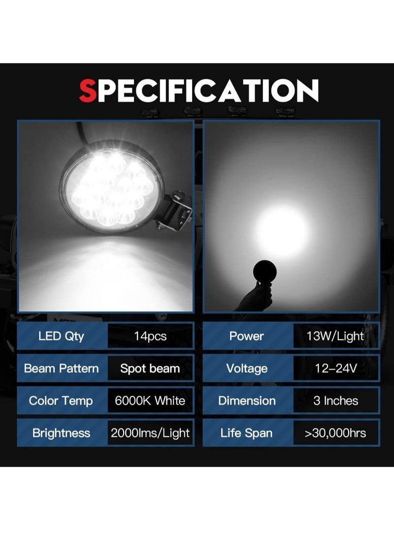 أضواء ضباب LED، كرات دائرية 3 إنش رفيعة، مجموعة أضواء عمل بيضاء لحركة السير والرجوع، مناسبة لجيف و شاحنات والطرقات الوعرة ودراجات ATVs وUTVs وSUVs والسيارات والدراجات البخارية والزوارق والجرارات (عبوة تضم قطعتين) - Image 3