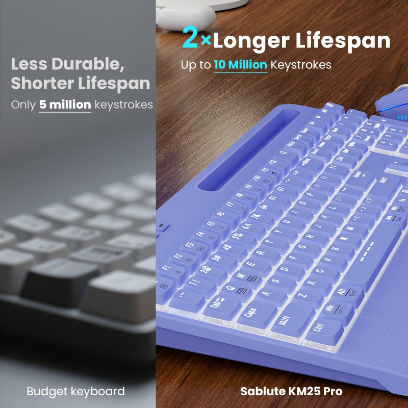 SABLUTE Purple Keyboard and Mouse Wireless Combo, 4000mAh Rechargeable Backlit Quiet Keyboards mice Set, USB Ergonomic Key Board with Wrist Rest & Phone Holder for PC, Mac, Windows, Natural Soft Typing - Image 5