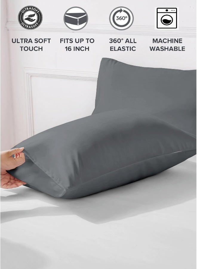 Noon East Super King Size 4Pc Fitted Sheet Set | Soft Microfiber Material | Dark Grey Color | 1 Fitted Sheet 200 X 200 Cm With 40 Cm Deep Pocket, 1 Flat Sheet 280 X 280 Cm, 2 Pillow Cases 50 X 100Cm | Suitable For Super King Size Mattress - Image 4