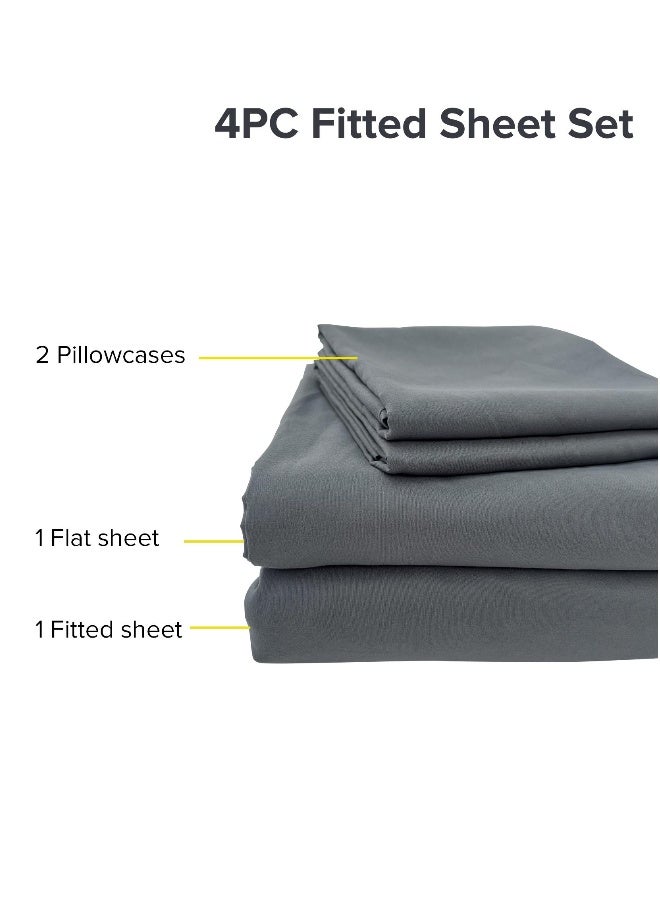 Noon East Super King Size 4Pc Fitted Sheet Set | Soft Microfiber Material | Dark Grey Color | 1 Fitted Sheet 200 X 200 Cm With 40 Cm Deep Pocket, 1 Flat Sheet 280 X 280 Cm, 2 Pillow Cases 50 X 100Cm | Suitable For Super King Size Mattress - Image 5