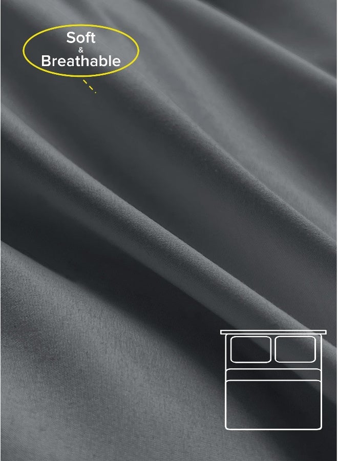 Noon East Super King Size 4Pc Fitted Sheet Set | Soft Microfiber Material | Dark Grey Color | 1 Fitted Sheet 200 X 200 Cm With 40 Cm Deep Pocket, 1 Flat Sheet 280 X 280 Cm, 2 Pillow Cases 50 X 100Cm | Suitable For Super King Size Mattress - Image 2