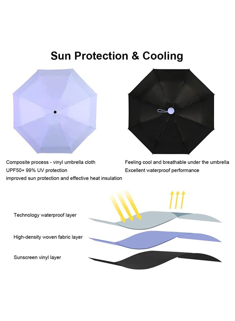 Mini Travel Umbrella Mini Windproof Folding Travel Umbrella Portable Lightweight Compact Parasol with 95% UV Protection for Sun and Rain Popular Style for Women Purple - Image 2