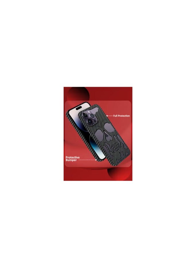 CATANES iPhone 14 Pro Max Case Cover Soft TPU and Glossy with Skull Design - Carbon Fiber - Image 2